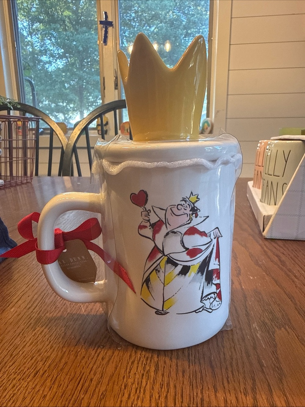 Rae Dunn Disney Alice in Wonderland Queen Of Hearts Doube Sided Mug With Topper